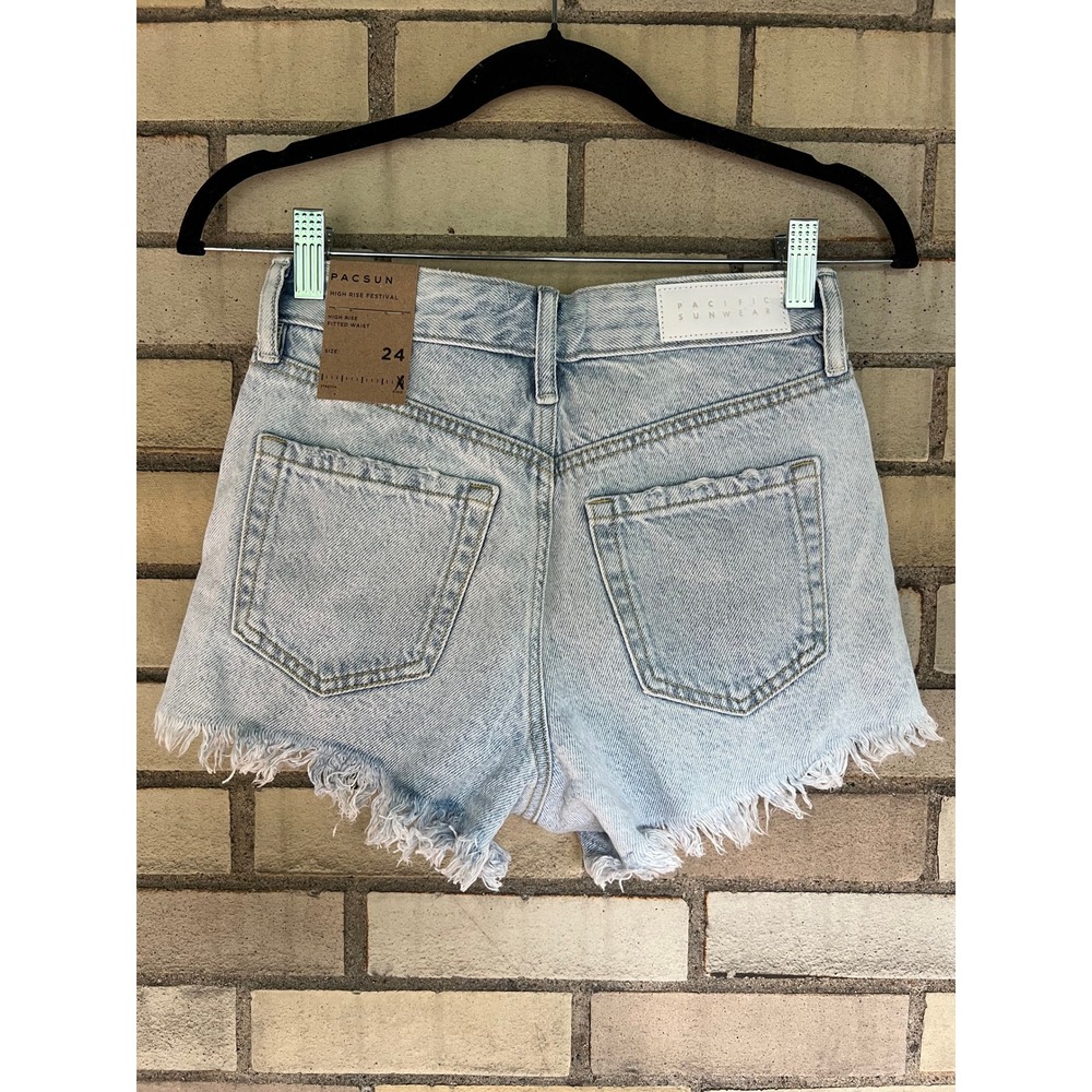 PacSun High Rise Festival Denim Shorts Light Wash Distressed Size 24 NEW - Picture 5 of 6